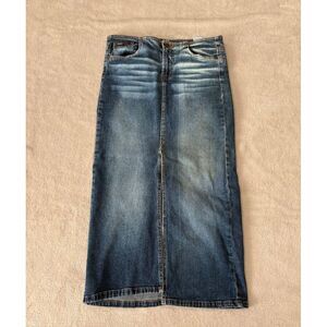 lei‎ Y2K Vintage Denim Maxi Skirt Womens/Jr's Sz 5Blue Denim Front Slit 21" Lei